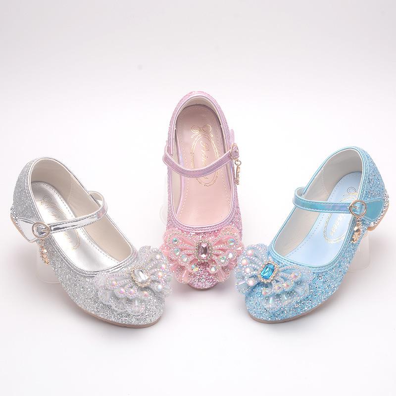 Girls' high-heeled princess shoes, new spring and autumn children's single shoes, little girls' runway performance leather shoes, children's crystal