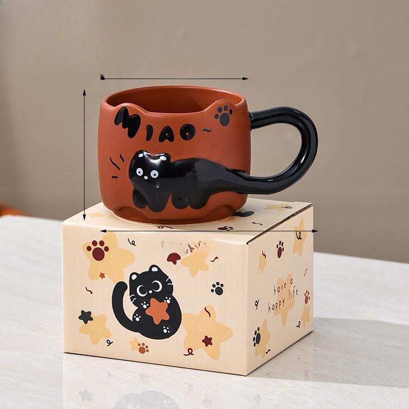 

Кошка Штабелируемая чашка Креативная кружка для питья воды для развлечения гостей Чашки для дома Набор Ручка Керамическая кофейная чашка 380ml