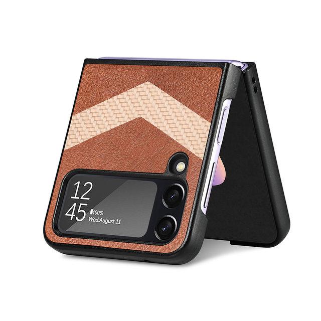 

Гибридный цветной кожаный защитный складной чехол для Samsung Galaxy Z Flip 4 5g Flip4 матовый с защитой от падения Zflip4 Funda for Samsung Z Flip 4 коричневый