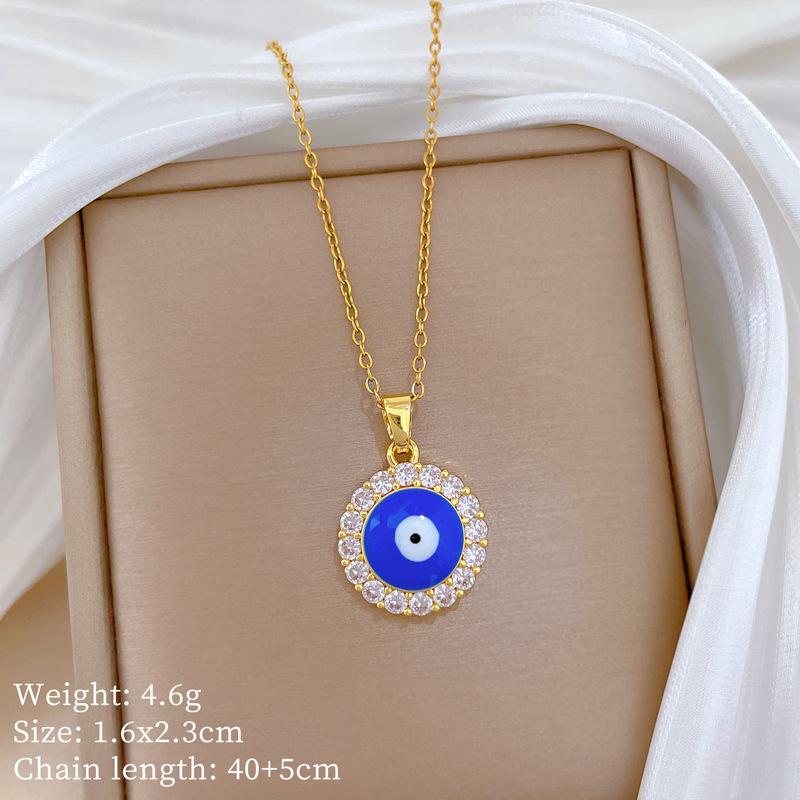 

Gold Color Fashion Luxury Zircon Blue Evil Eye Pendant Necklace for Women Stainless Steel Chain Collar Jewelry Accessories Gifts