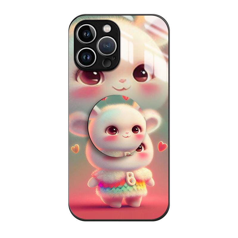 Suitable for Apple 15pro Airbag Stand, Phone Case Telescopic Stand, Glass Cartoon Painted Protective Case