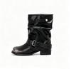 [Beauty Boot Expert] Black And Gray Buckle Strap Stacking Boots Short Pleated Ss Korean Niche Design Trouser Tube Boots