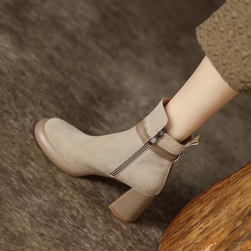Fashion 2025 New Autumn Women Boots Round Toe Chunky Heel Cow Suede Leather Women Shoes Short Modern Boots Daily Shoes Platform Boots
