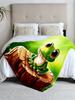 1 Piece Green Frog-themed Flannel Blanket, Soft, Suitable for Sofa, Bed, Office, All-season Use.