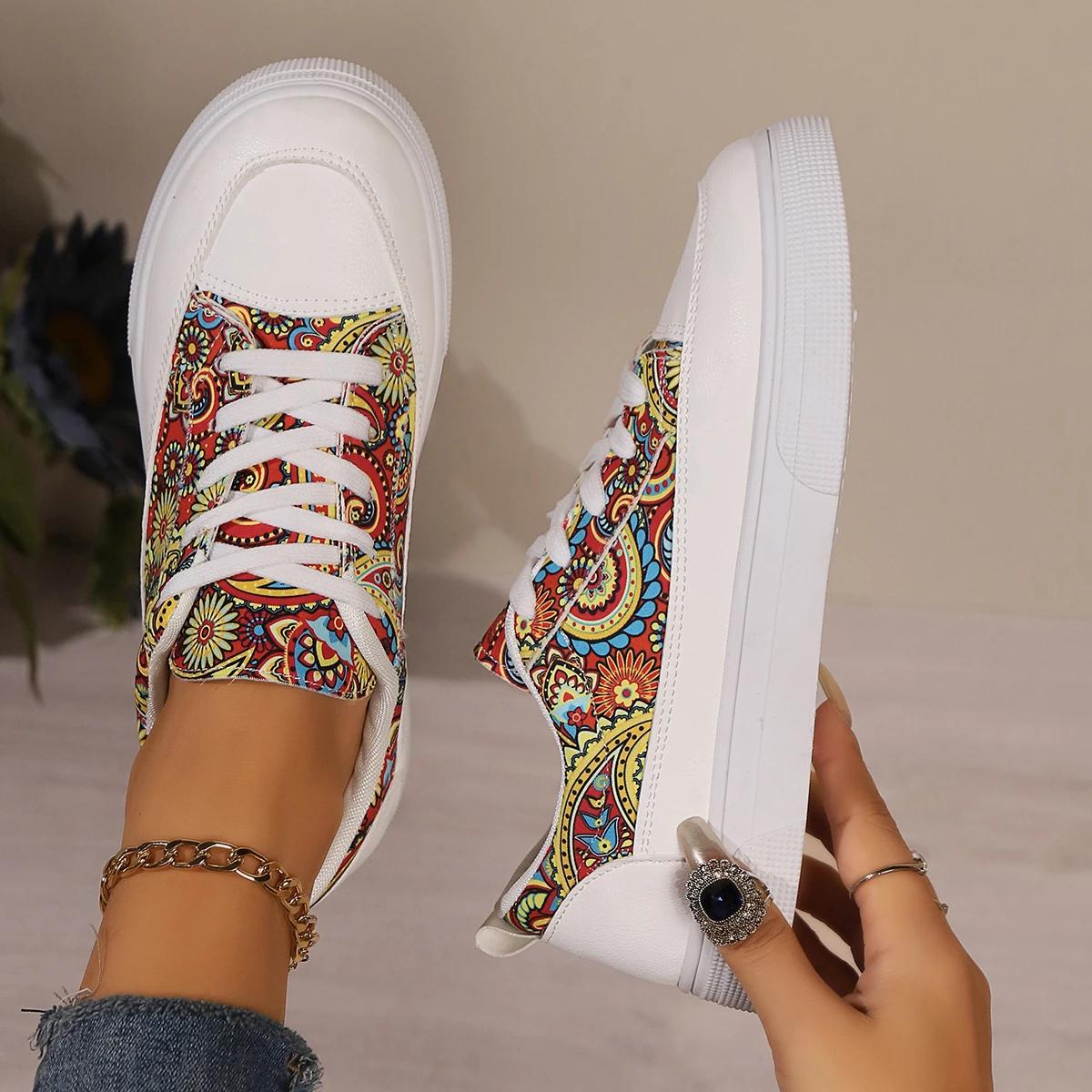 

мода женские балетки принт случайная спортивная обувь беговые повседневные кроссовки дизайнер 2024 новые осенние туфли для ходьбы на шнуровке 40