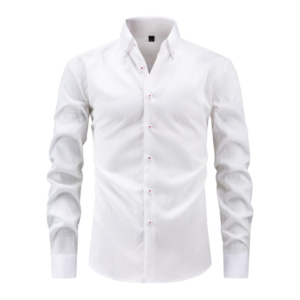 Fashionable Men's Shirt Waves Striped Long-sleeved Shirt Casual Loose and Versatile Button Splicing Top