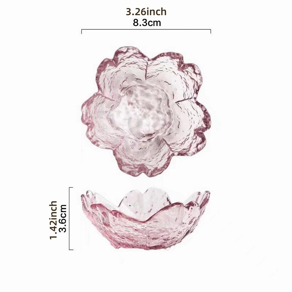 Pink Glass Bowls Set of 3/6, Small Dip Bowls Sauce Plates - Japanese Sakura Flower Cherry Blossom Shaped Bowl for Dessert