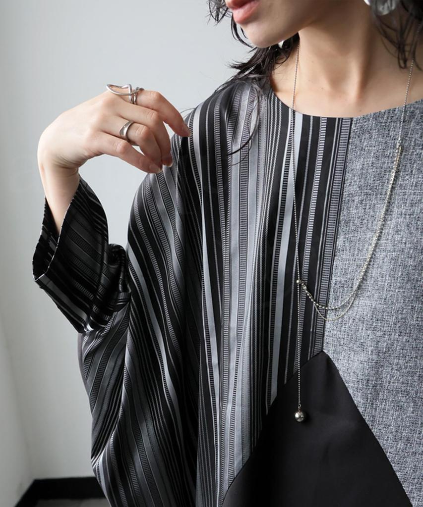 Antica Dress for Mixed 05 One Size [antiqua] One-Piece Women, Three-Quarter Sleeves, Material, Long, PA-03882 Black,