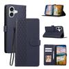For iPhone 16 Case 3D Rhombus Grid Imprinted Wallet Leather Phone Cover with Lanyard