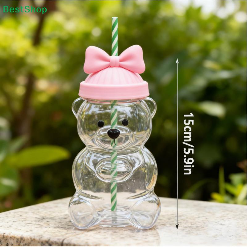 Cute Bear Shaped Plastic Water Bottle | Reusable Drinking Cup with Straw & Lid for Kids & Daily Use