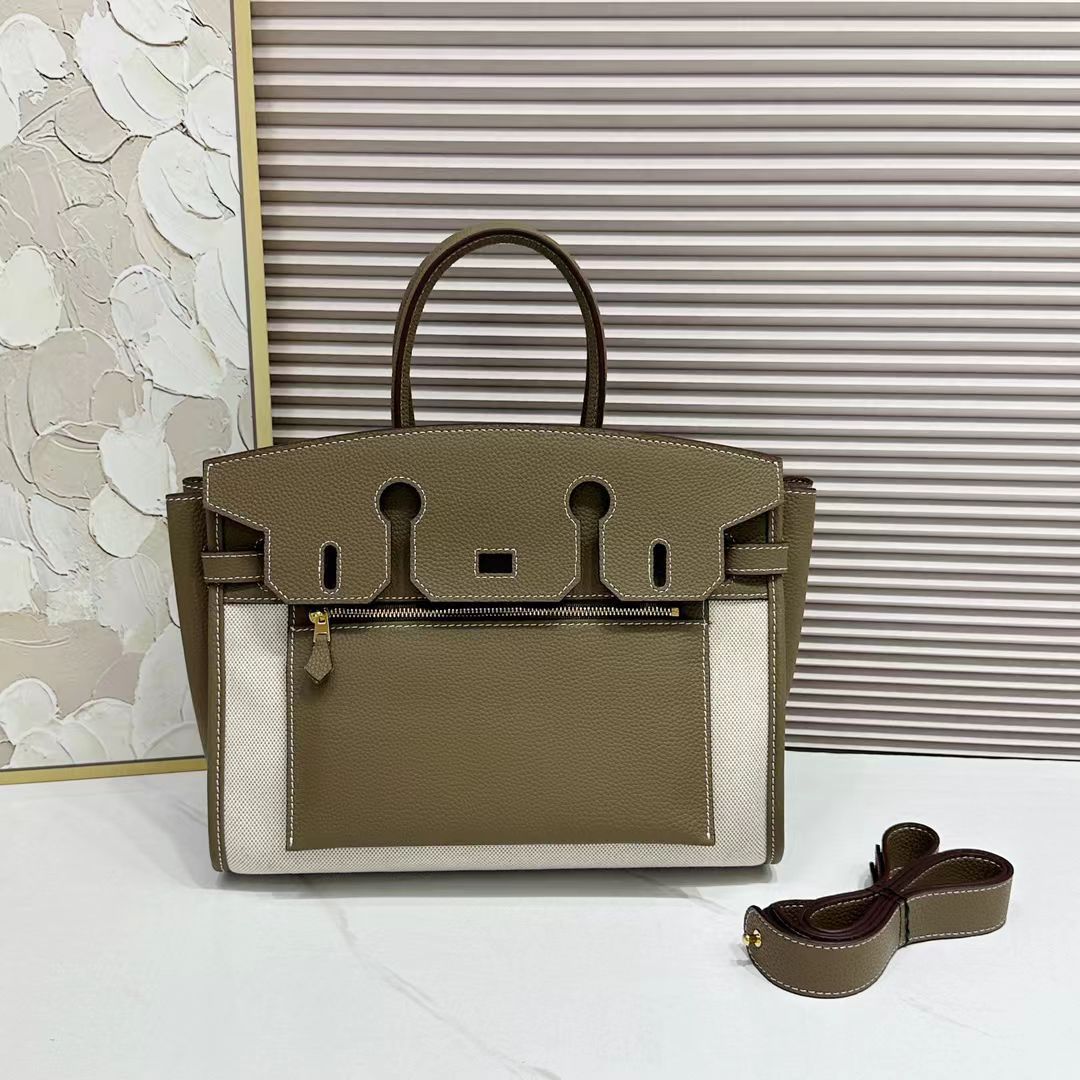 

Fubao Leather Contrasting Color Splicing Eversion Retro Commuter Handbag Messenger Bag Women s Bag Single Shoulder 30*16*24cm хакі