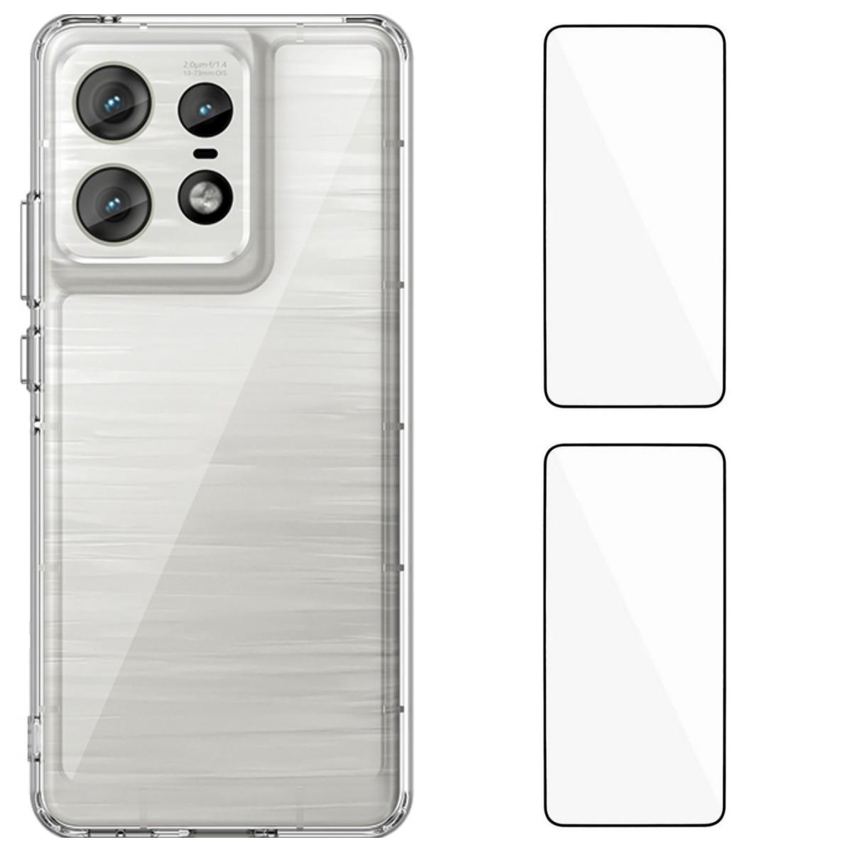 

For Motorola Edge 50 Pro 5G Clear Phone Case WANLONFENG MF2 Series TPU Acrylic Cover with 2Pcs Tempered Glass Transparent