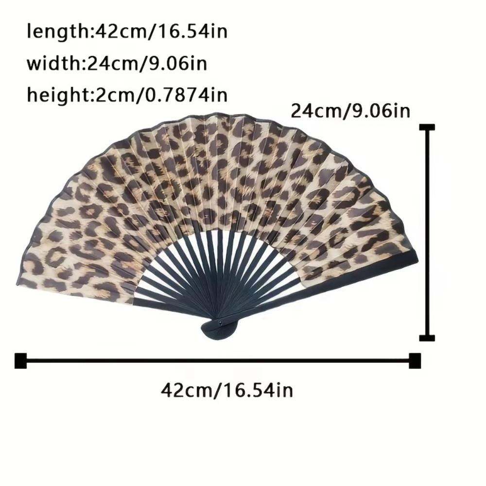 Fashion Leopard Print Folding Fan Large Elegant Classical Dance Fan Lightweight with Black Frame Silk Fan Women Party Gifts