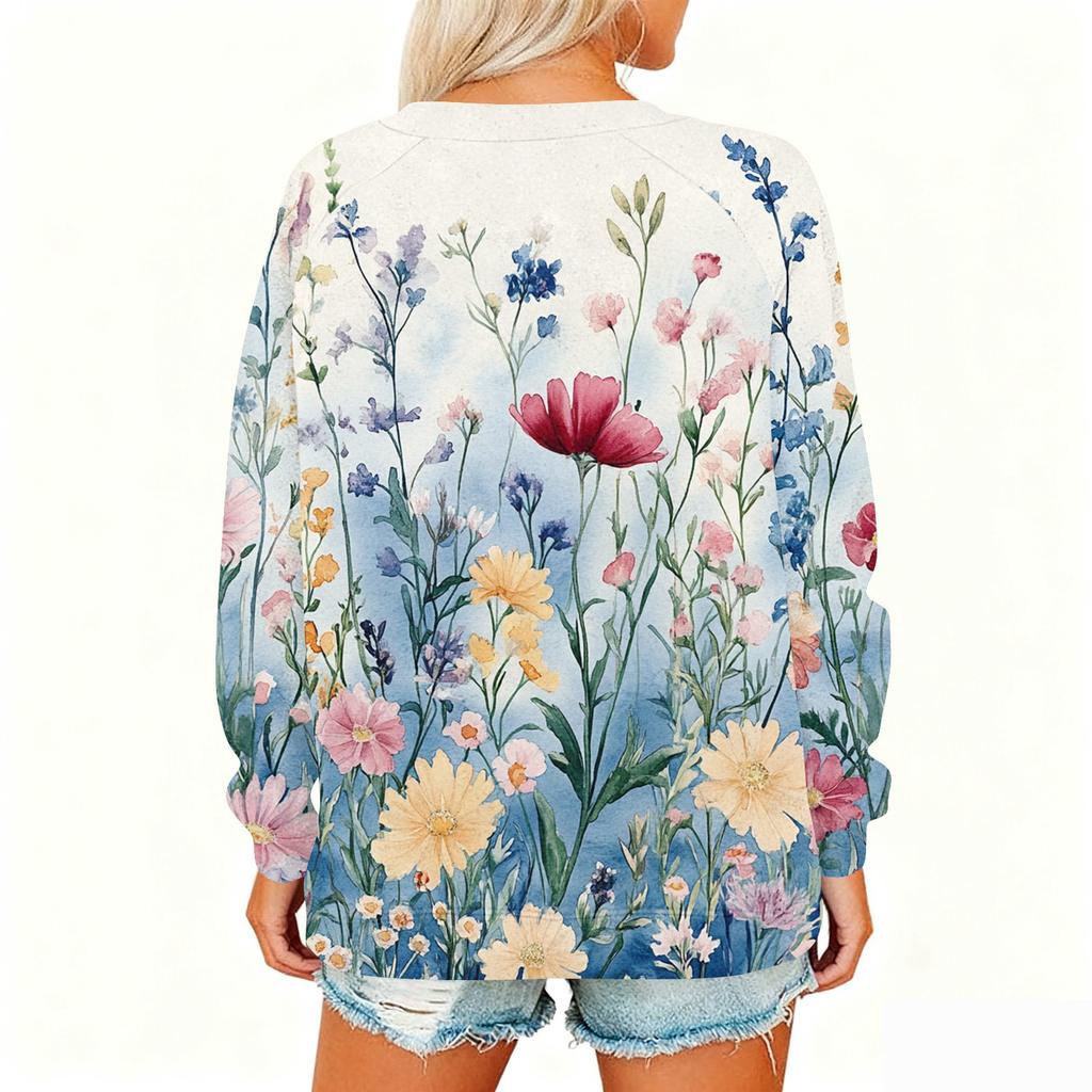 Damen Modisches Rundhals Schulter Langarm Bedrucktes Lässiges Pullover-Oberteil