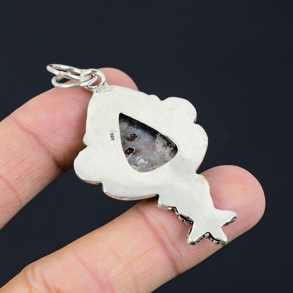 Birthday Gift For Her Natural Rainbow Jasper Gemstone Pendant Flower 925 Silver