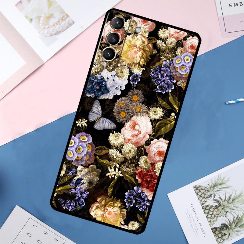 Midnight Floral Case For Samsung Galaxy S24 Ultra S20 S21 S22 S23 S25 Ultra S9 S10 Plus S25 FE Back Cover