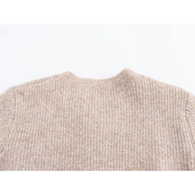 Kaslead New Arrival Women's Clothing Fashion Style Fashion All-Match Wool Sunken Stripe round Neck Knitting Cardigan Outwear