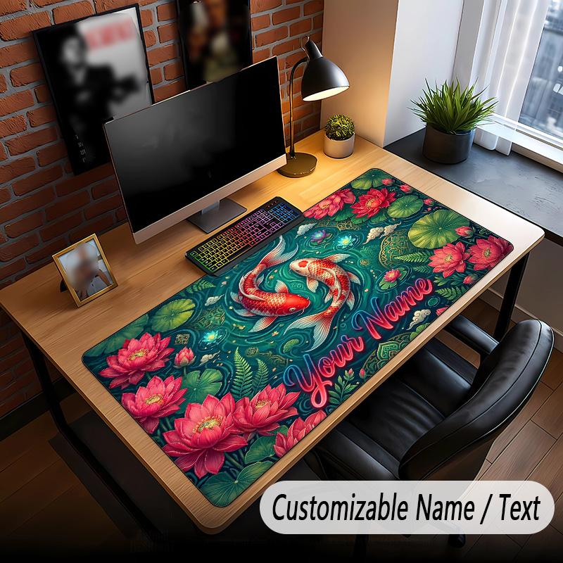Koi Fish Theme Custom Mouse Pad Personalized With Name Text Customized Desk Mat For Office Home Decor