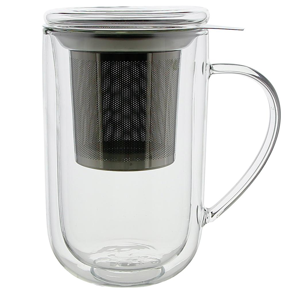 Winter Tea Mug Thermal Glass With Infuser And Steel Strainer