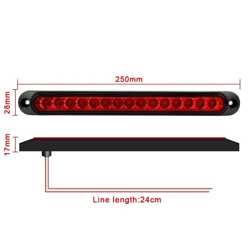1pc 12V/24V 15-LED Strip Taillights, Multi-Function Brake Turn Signal Stop Warning Parking Lights for Rear Windscreen & Side