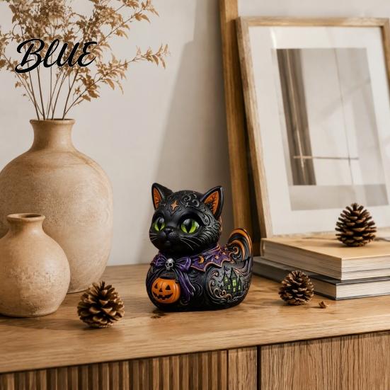 Witchy Cat Duck Sculpture Midnight Witches Figurine Dark Fantasy Resin Occult Themed Table Decor Statue Gothic Cat-Duck Ornament Spooky Halloween