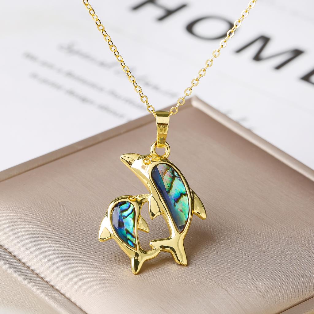Trendy Marine Animal Dolphin Necklace Gold Copper Plated Abalone Shell Dolphin Choker Minimalist Beach Zircon for Women Gift