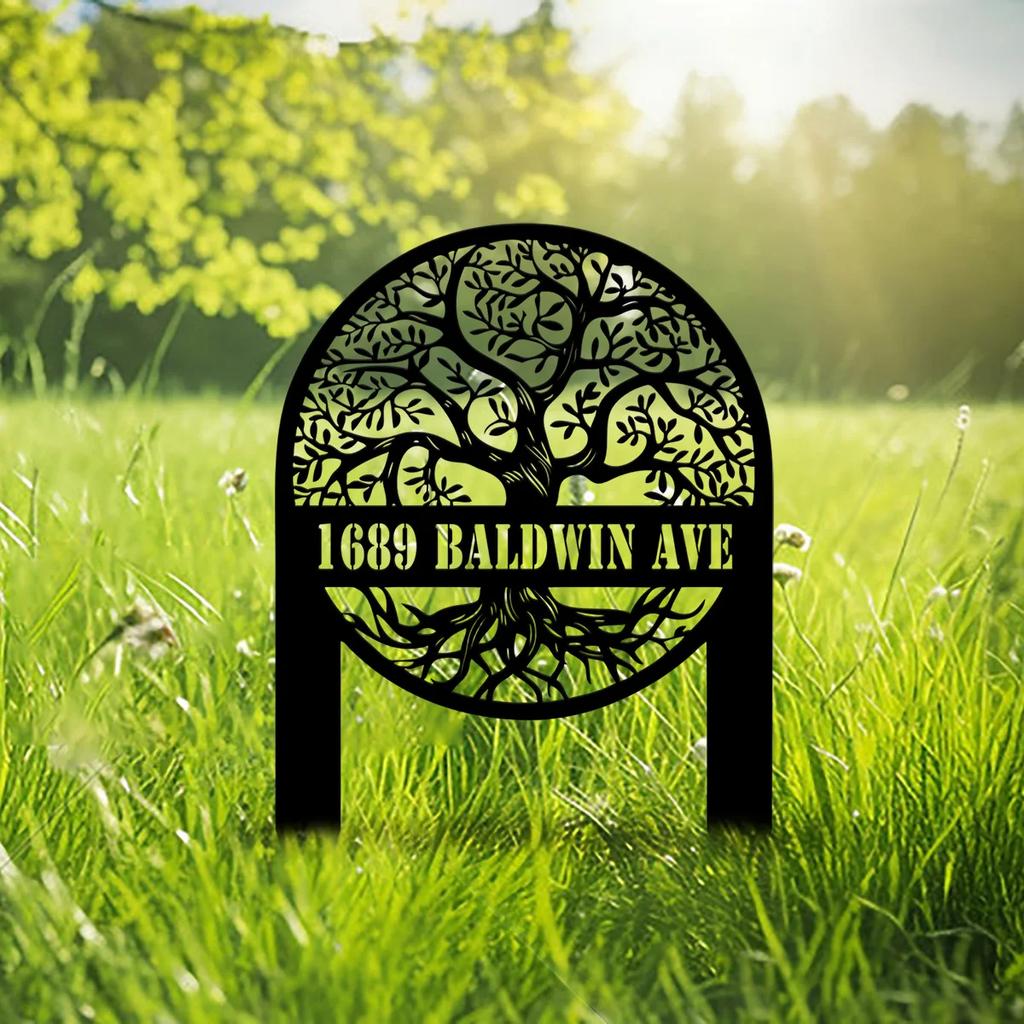 Metal Address Stake Tree House Sign Garden Metal Stake House Number Sign Tree Stake Address Marker Metal Sign