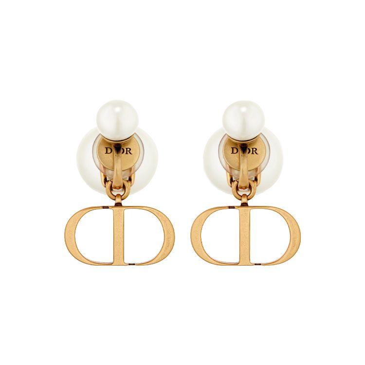 Dior Tribales Vintage Clip-On Metal Resin Pearl Earrings Women earrings Gold E2073WOMRS-D908