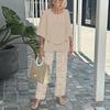 Floral Print Casual Round Neck Mid-Sleeve Top and Pants Set