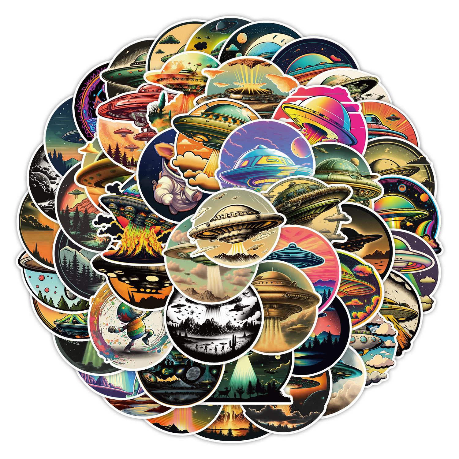 

50 UFO Graffiti Stickers Pack Computer Mobile Phone Water Cup Decoration Stickers Waterproof Creativity Children Cartoon Hand Note Stickers