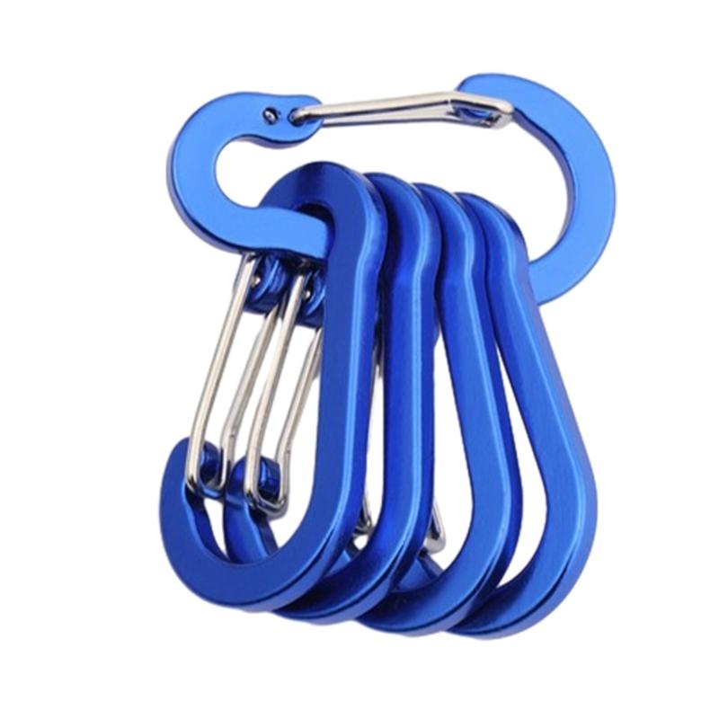 5Pcs D-Shape Carabiner Hook Multi-Uses Aluminum Alloy Snap Spring Carabiner Clip