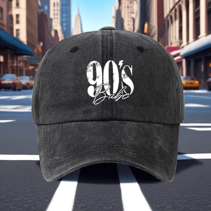 

1pc of retro 90s printed washed distressed baseball cap casual curved brim soft top hat outdoor adjustable size sports hat One Size