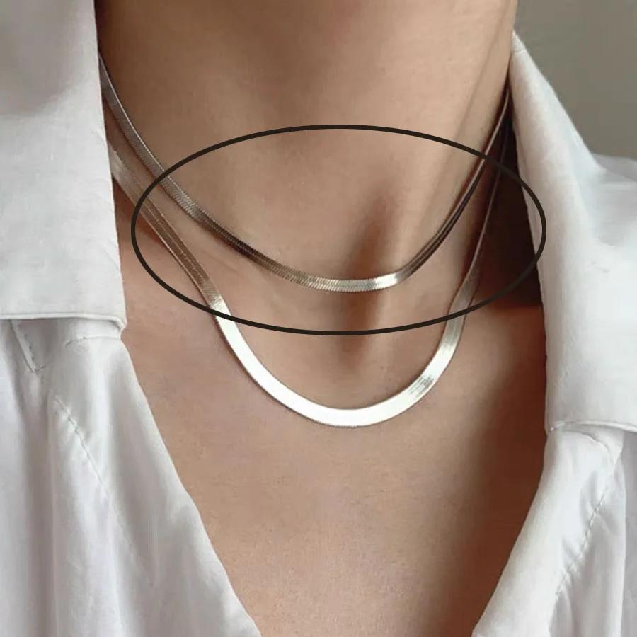 Silver color Choker Necklace For Women Snake Chain Smiple Geometric Fine Jewelry Wedding Party Birthday Gift