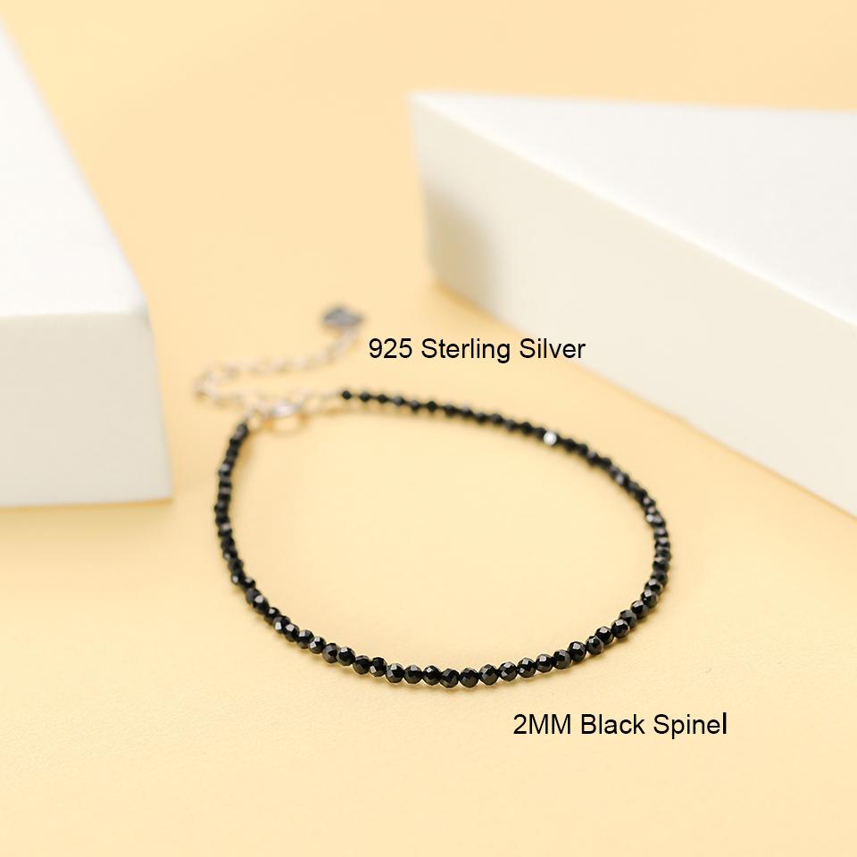 Natural Stone Beads Bracelet on Hand Chain Luxury Jewelry 2MM with 925 Silver Bangle for Women Gift