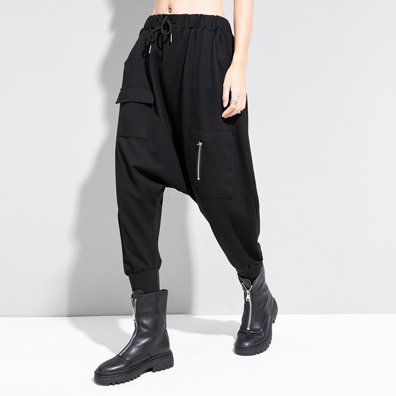 Slim Fit Harem Pants: European & American Fall/Winter Fashion - Dark, Drop Crotch Style M