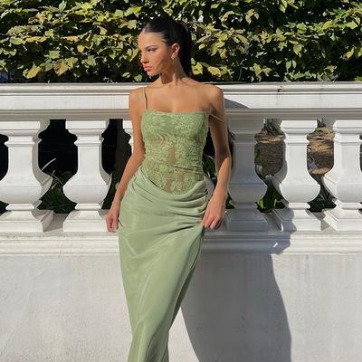 Elegantní krajkové šaty s halter krkem Dámské úzké V-výstřih bez zad Dlouhé večerní šaty Dámské bez rukávů Vintage párty róba Dámské jaro léto