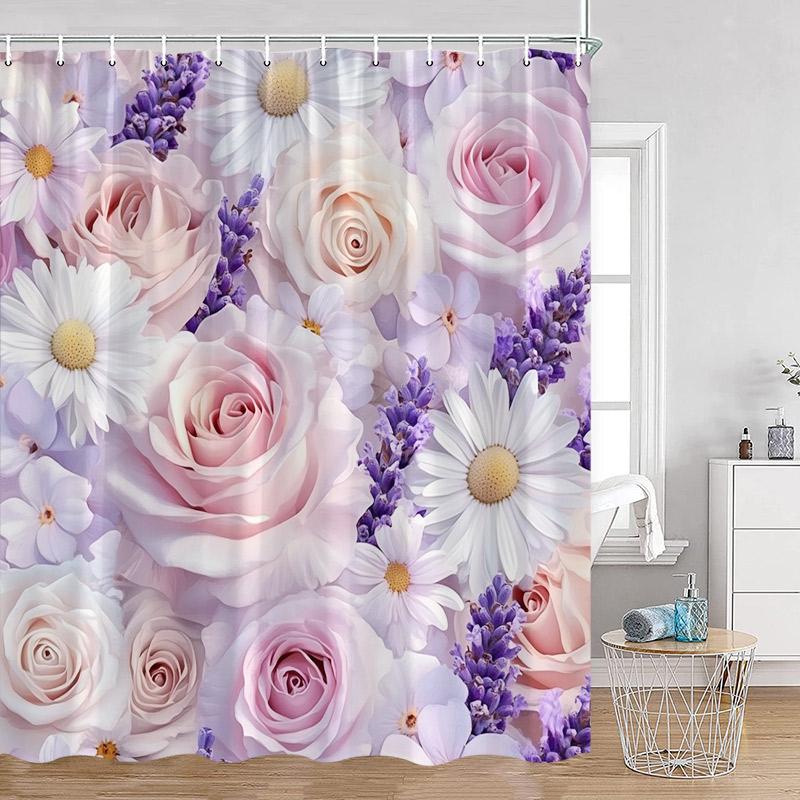 

Червоні Троянди Квіткова Шторка для Душу Романтична Квітка Рослина Любов Романтика Шторка для Ванної Поліестер Сучасна Прикраса для Ванної Кімнати з Гачком 180x180cm-70x70in