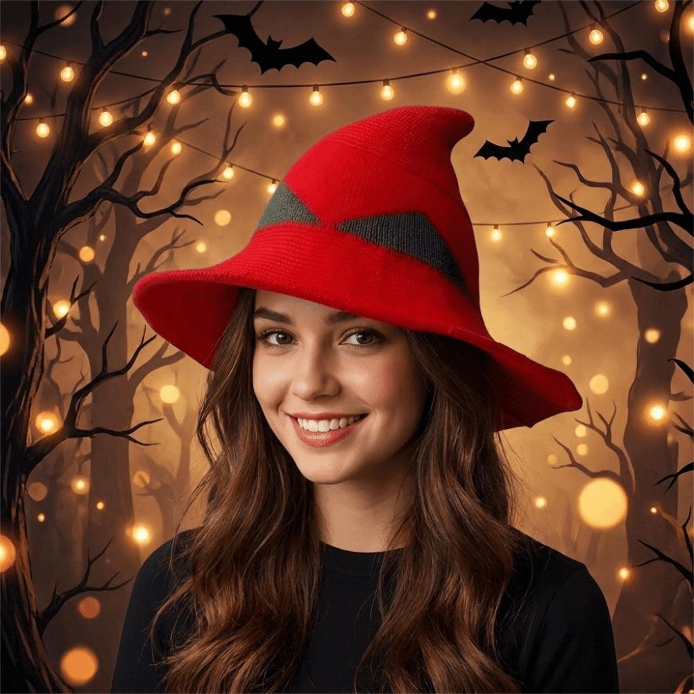 Color Blocked Witch Hat Spire Halloween Hat Knitted Wizard Cap Photography Prop