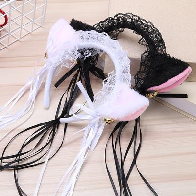 Accesorii de Păr Sexy Urechi de Pisică Femei Fete Mascaradă Halloween Cosplay Dantelă Urechi de Pisică Anime Costum de Petrecere Clopoțel Bandă de Păr