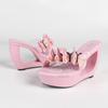 2026 New Women Wedge Heel Slide Sandals,  Open Toe Platform Mules, Thick Sole High Heel Model Slippers, Plus Size