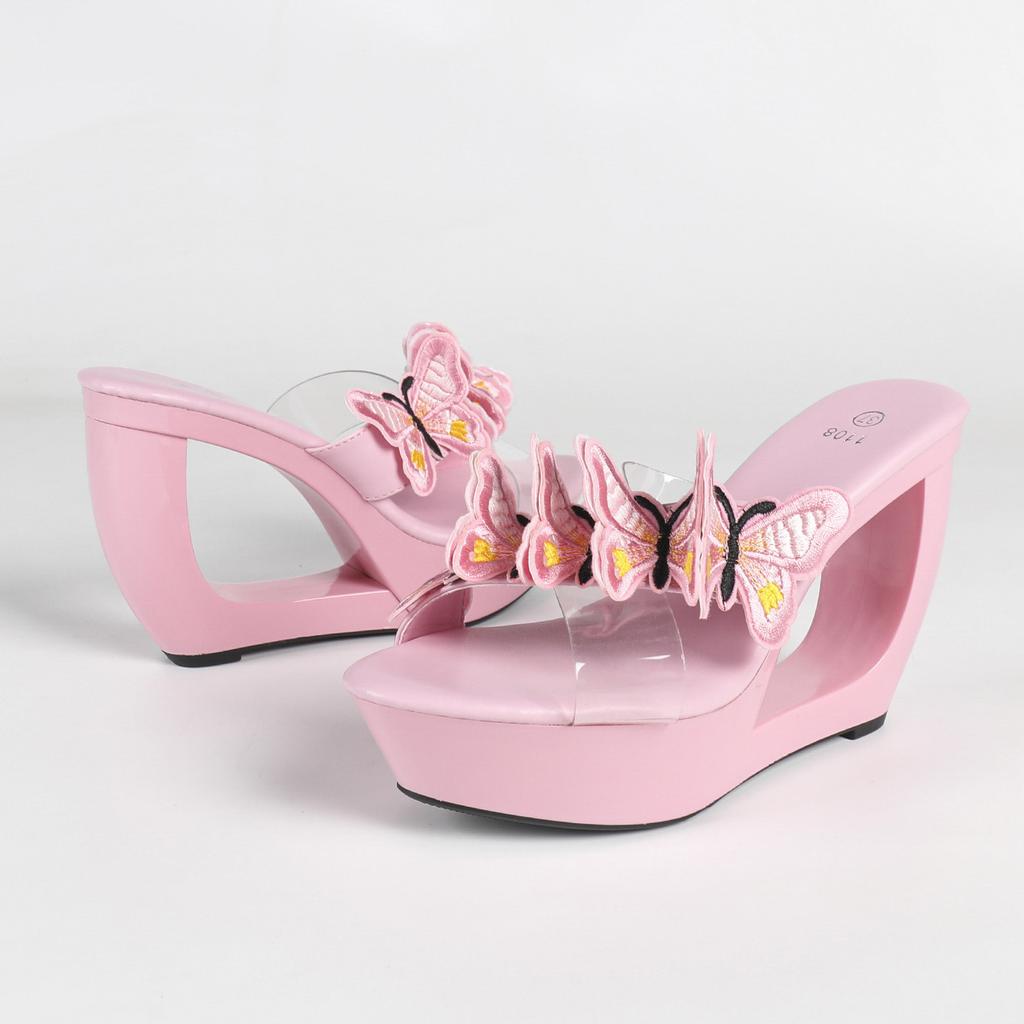 2026 New Women Wedge Heel Slide Sandals, Open Toe Platform Mules, Thick Sole High Heel Model Slippers, Plus Size