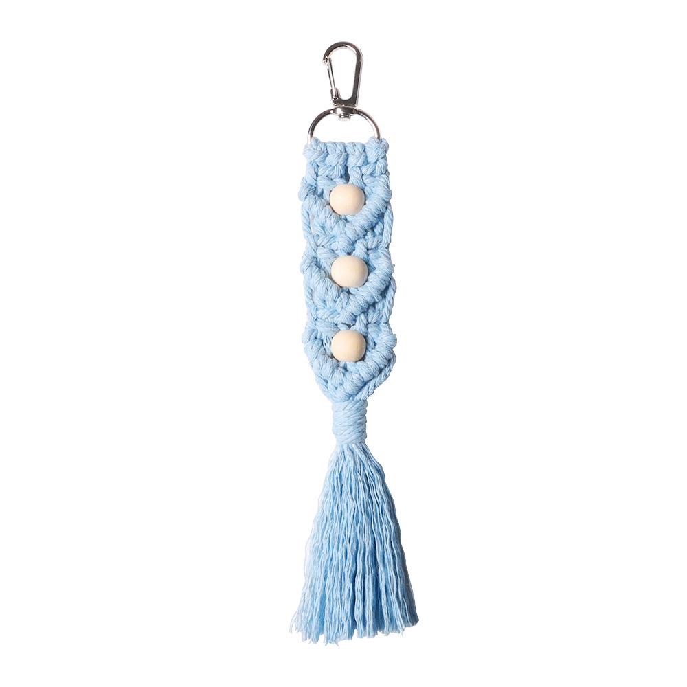 Nordic Minimalist Handmade Tassel Keychain with Woven Wood Beads and Cotton Rope