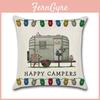 Elegante Baumwoll-Leinen Happy Campers Kissenhülle Perfekt für jeden Wohnraum