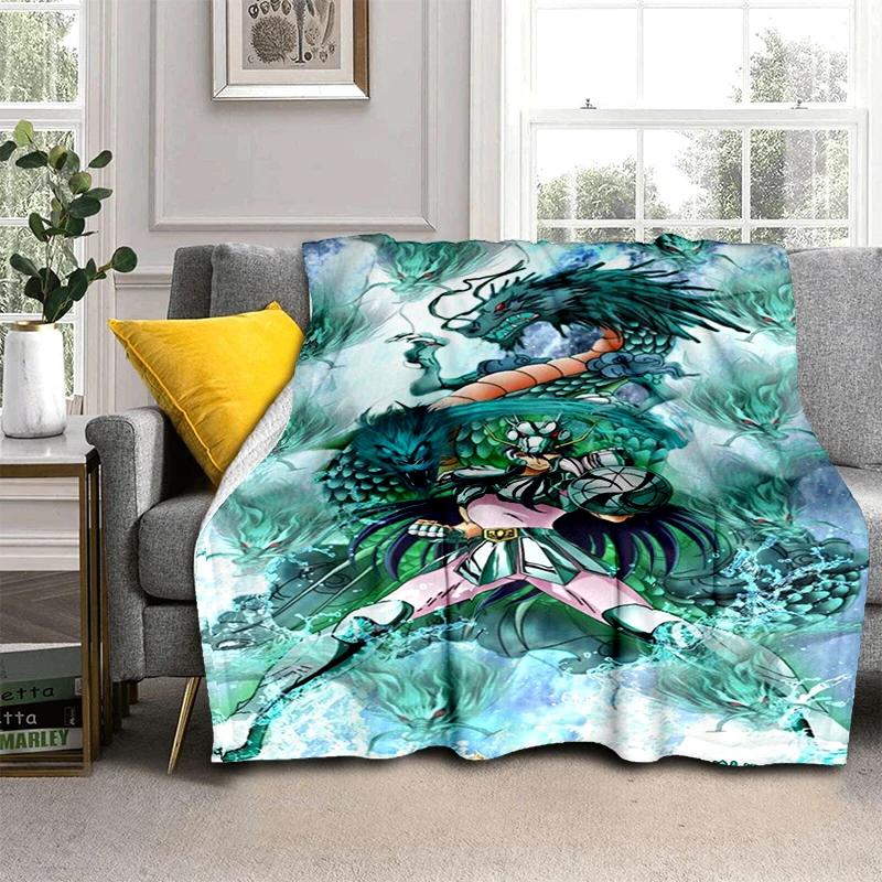 Anime Saint Seiya Glod Pattern Throws Blanket for Baby Hiking Picnic Bed Super Soft Cute Kawaii Flannel Blanket Birthday Gift