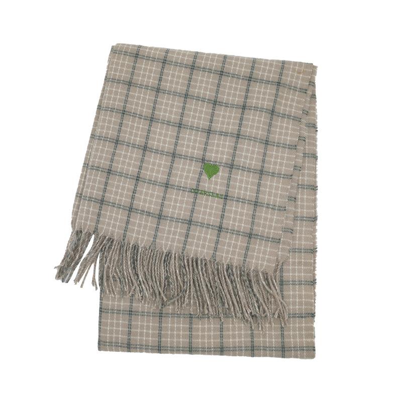 Love Beige Plaid Scarf Women's Autumn and Winter New Korean Style Student Imitation Cashmere Shawl Two Purpose Scarf