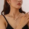 Elegant Pearl Necklace Set With Leaf Motif Women Formal Occasion Jewelry