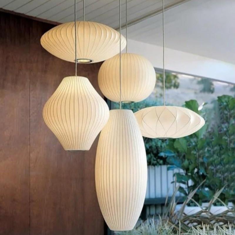 Modern Simple Led Lantern Pendant Light Restaurant Japanese Style Hanging Lights Teahouse Dining Room Fabric Droplights