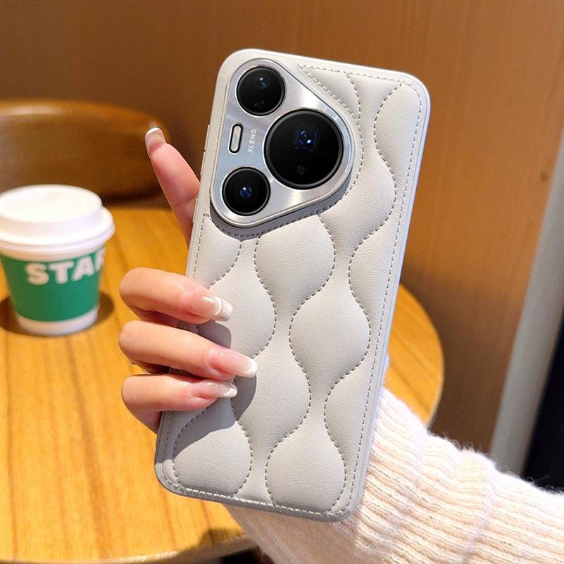 Small Fragrance Leather Grain Lens Full coverage Protection Case For Huawei Pura80 Ultra Pura 80 Pro 70 Mate 70 Pro + 60 Cover
