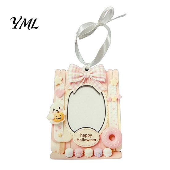 Family Keepsake Frame Mini Halloween Picture Frame, Small Cute Ghost Pumpkin Photo Ornament, Lightweight Wooden Decorative Postcard Holder for