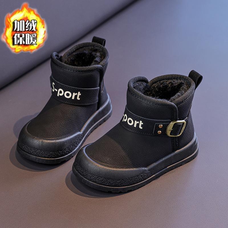 

Boys fleece-lined thickened snow boots, new winter model, non-slip soft-soled cotton boots, warm short boots for girls, small, medium, and large 21-25Code one hand5Double чорний